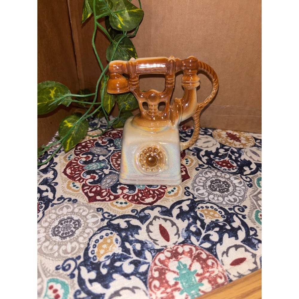 Vintage Iridescent Ceramic Rotary Telephone Figurine Lusterware Brazil 1536